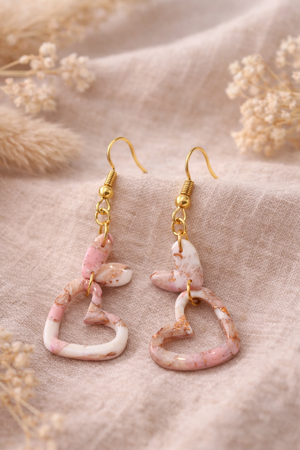 Boucles d’oreilles « Duo Love », rose/doré