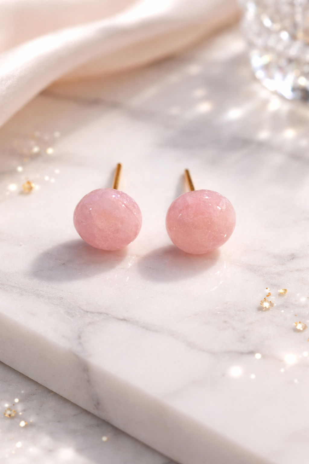 Boucles d’oreilles « Puce », effet quartz rose
