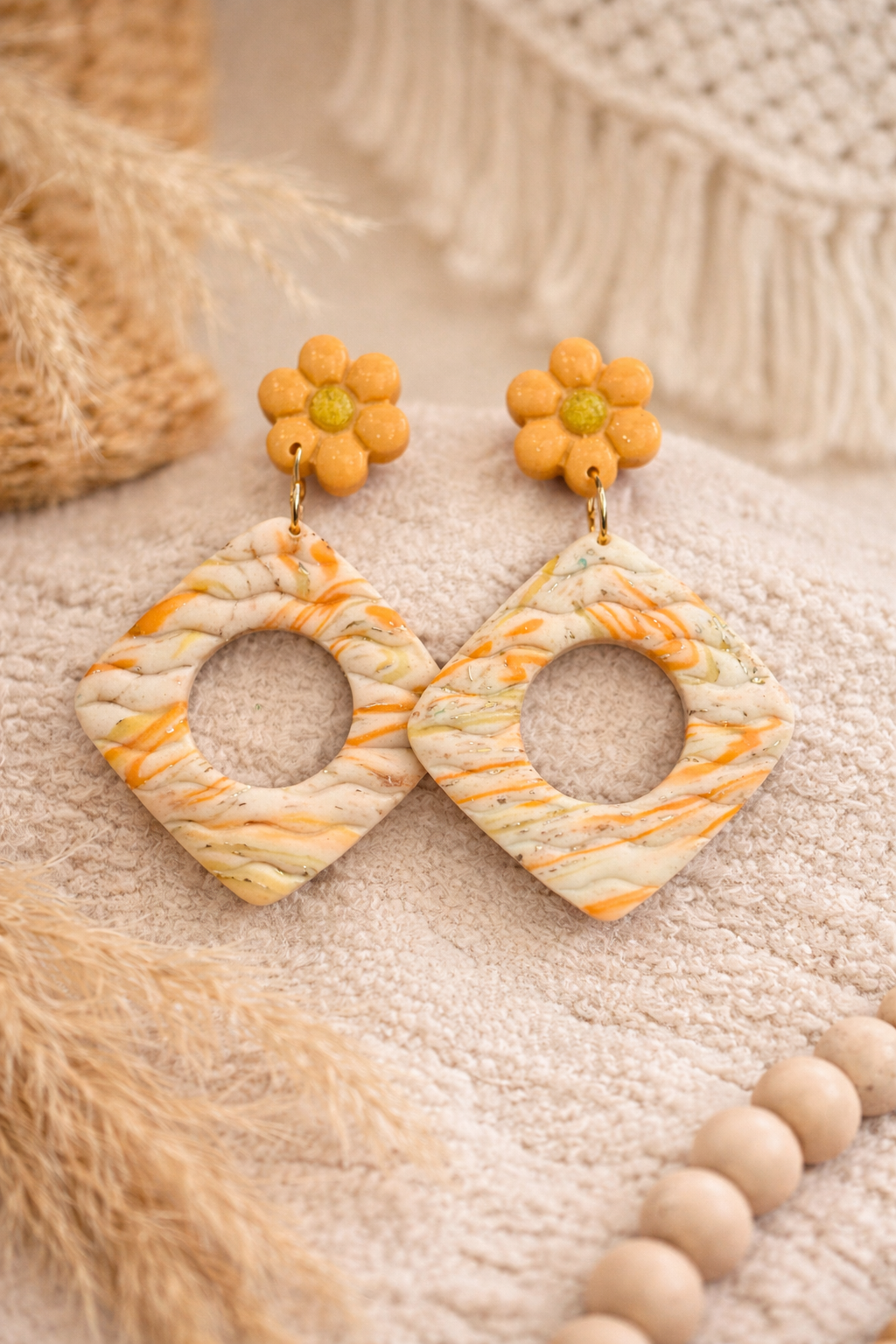 Boucles d'oreilles "Alizée", vanille/melon