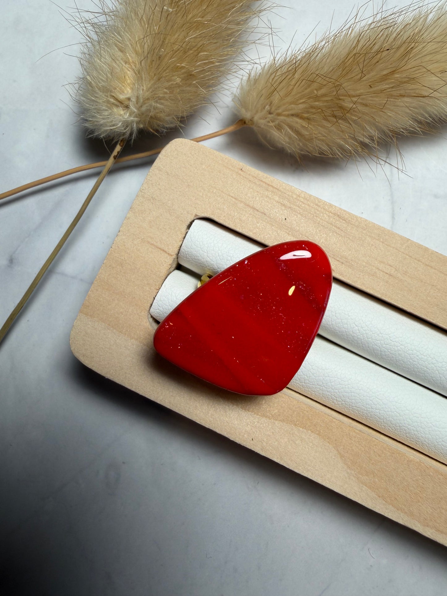 Bague « Galet » marbré rouge/doré