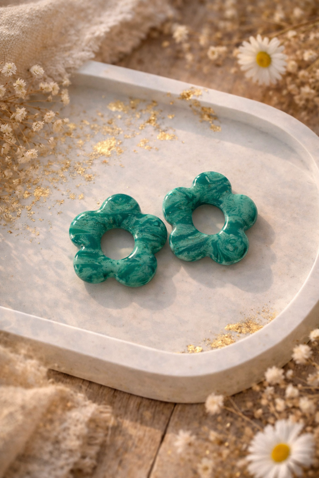 Pampilles "Flora" M, marbré turquoise