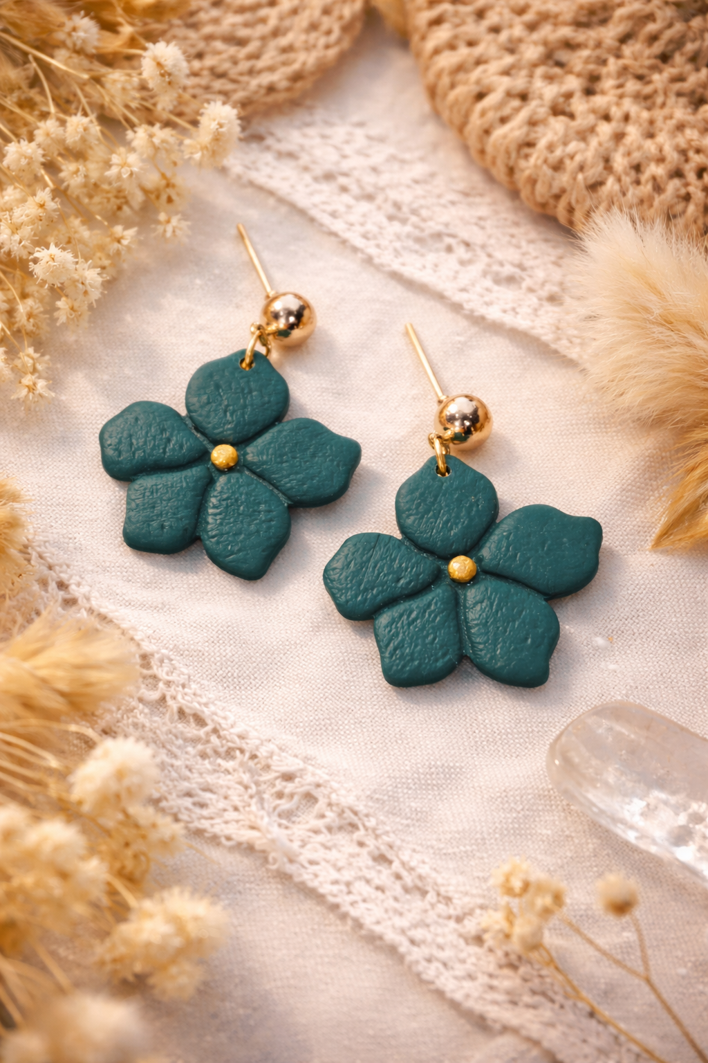 Boucles d’oreilles « Tiaré » vert/doré