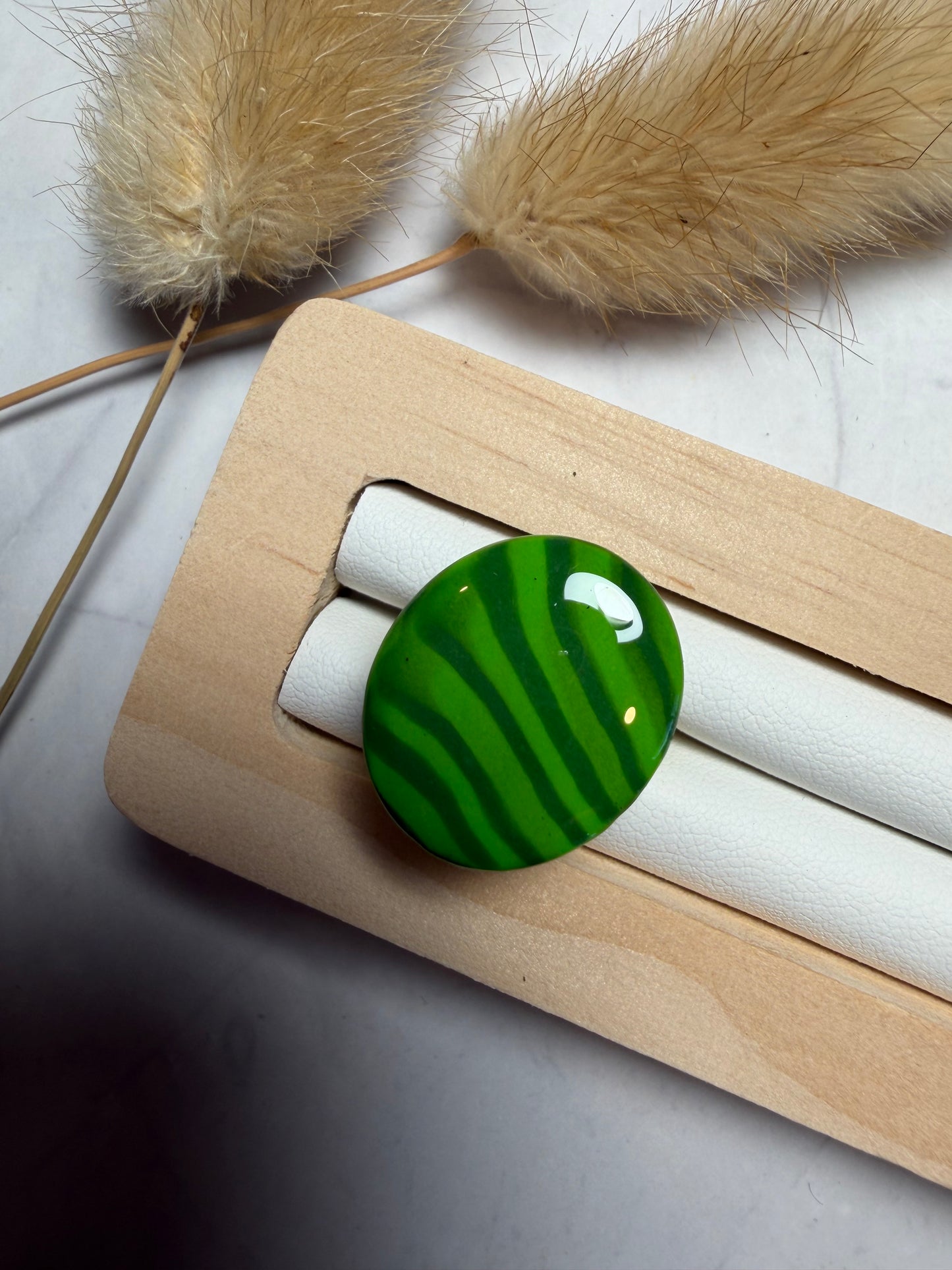 Bague « Ovale » mini, marbré vert/kaki