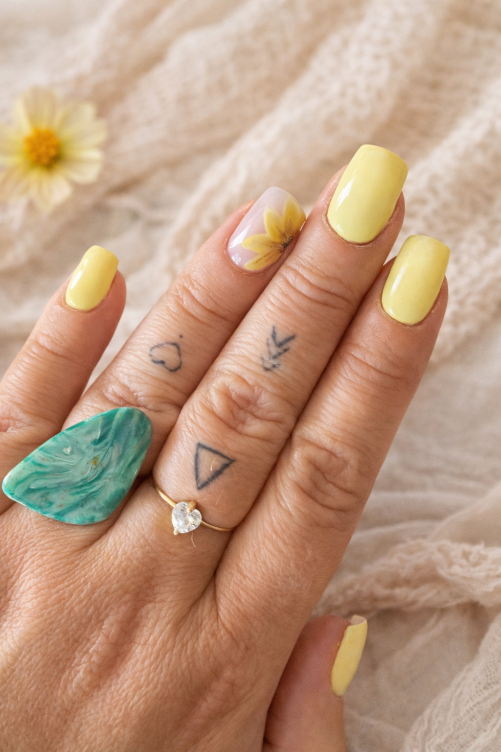 Bague « Galet » marbré turquoise/doré