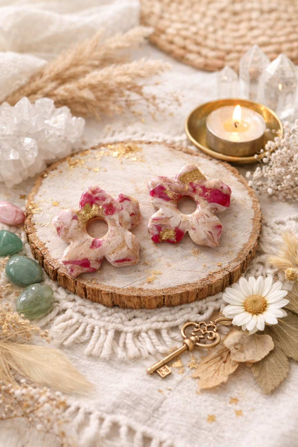 Pampilles "Tiaré", marbré rose/beige/doré