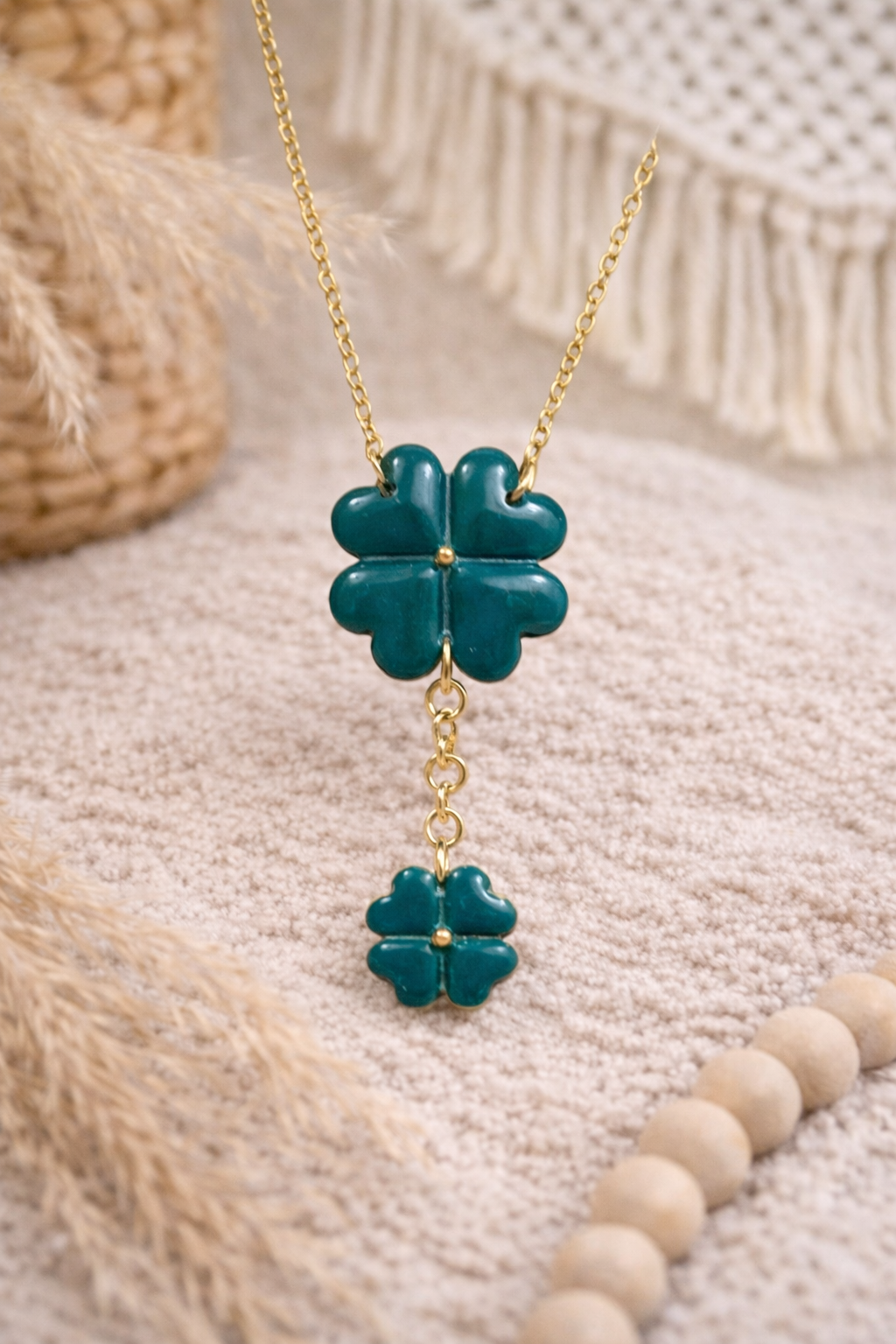 Collier "Duo Trèfle", vert/doré