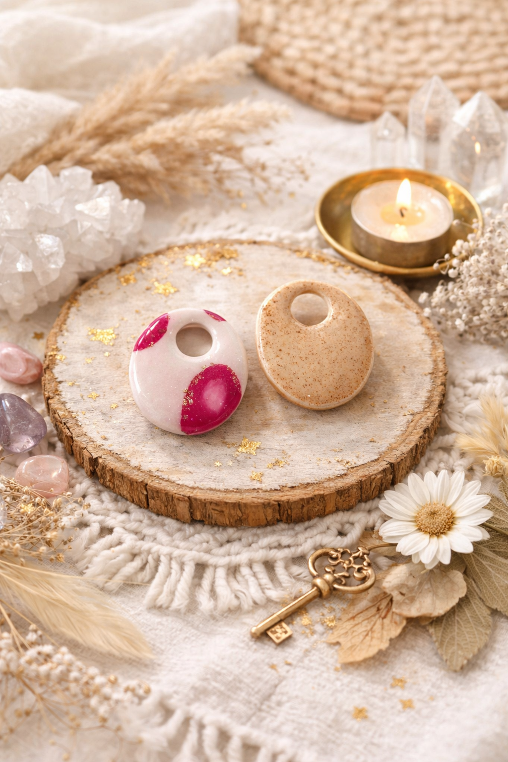 Pampilles "Ovales", blanc/rose/doré