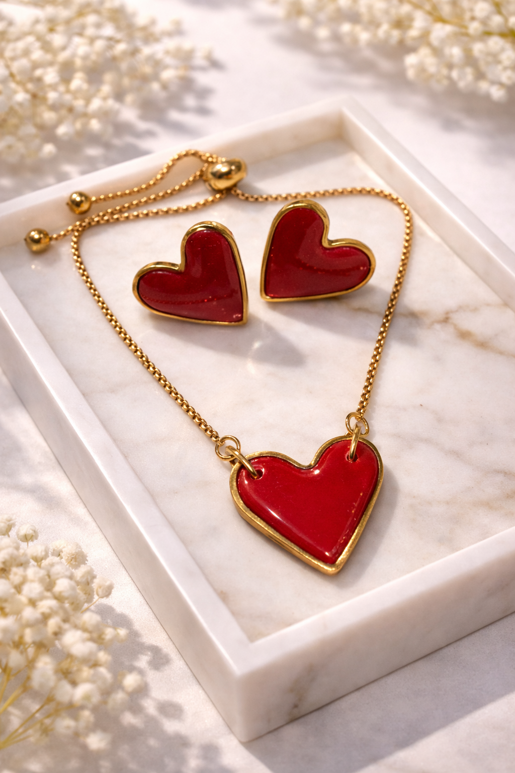 Coffret « Valentine », rouge pailleté/doré