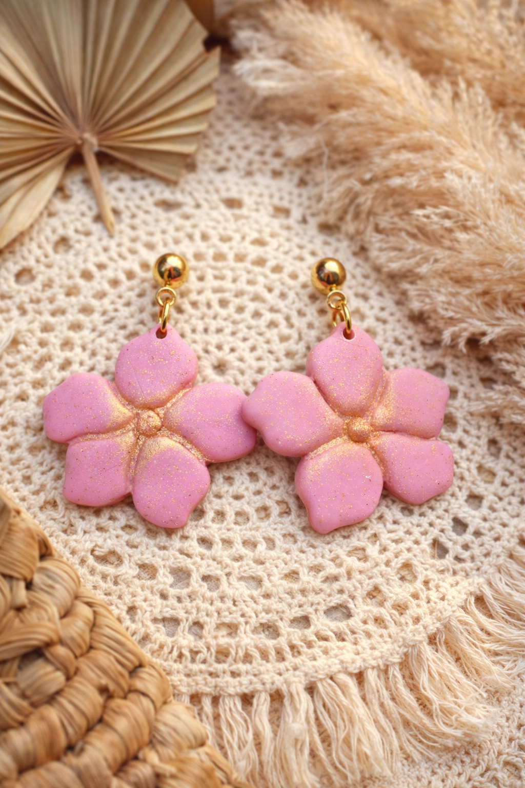 Boucles d’oreilles « Tiaré » rose/doré