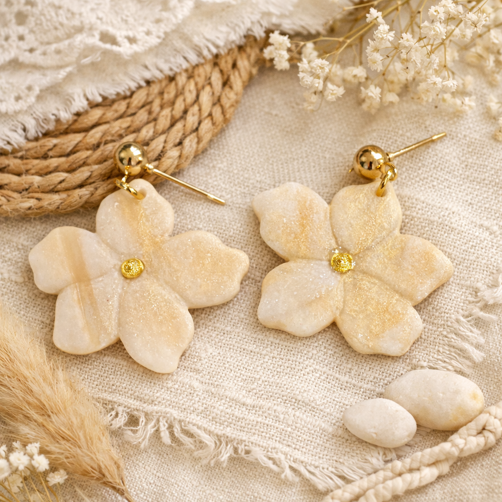 Boucles d’oreilles « Tiaré », nacré/dore