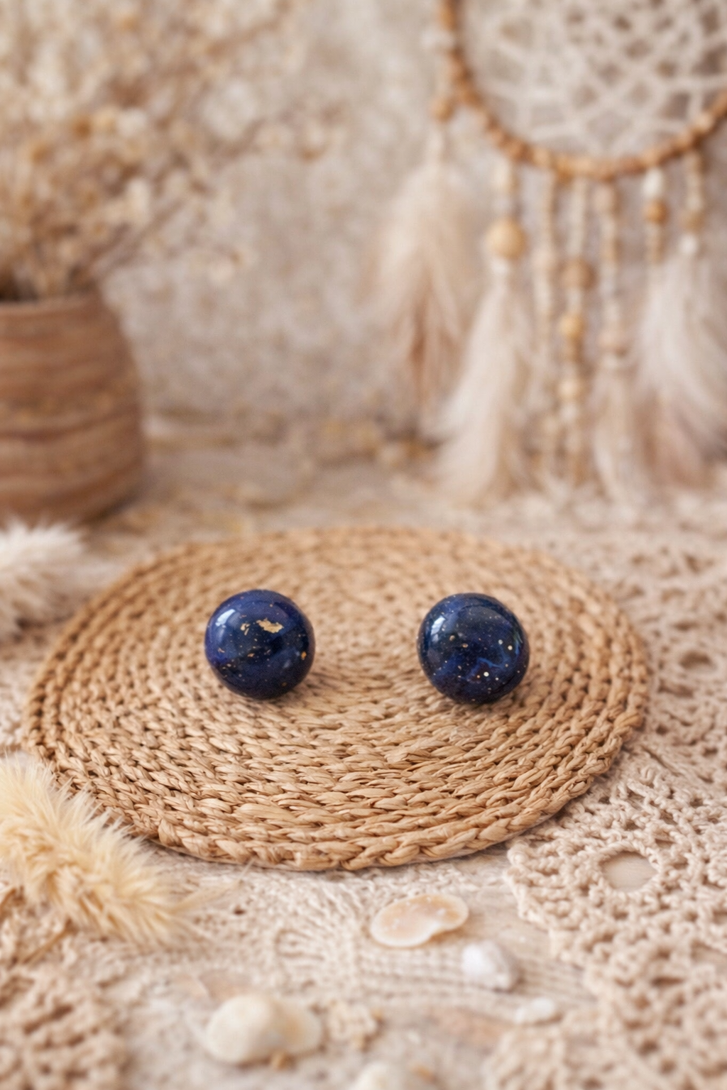 Boucles d’oreilles « Puce » marbré violet/gris/doré