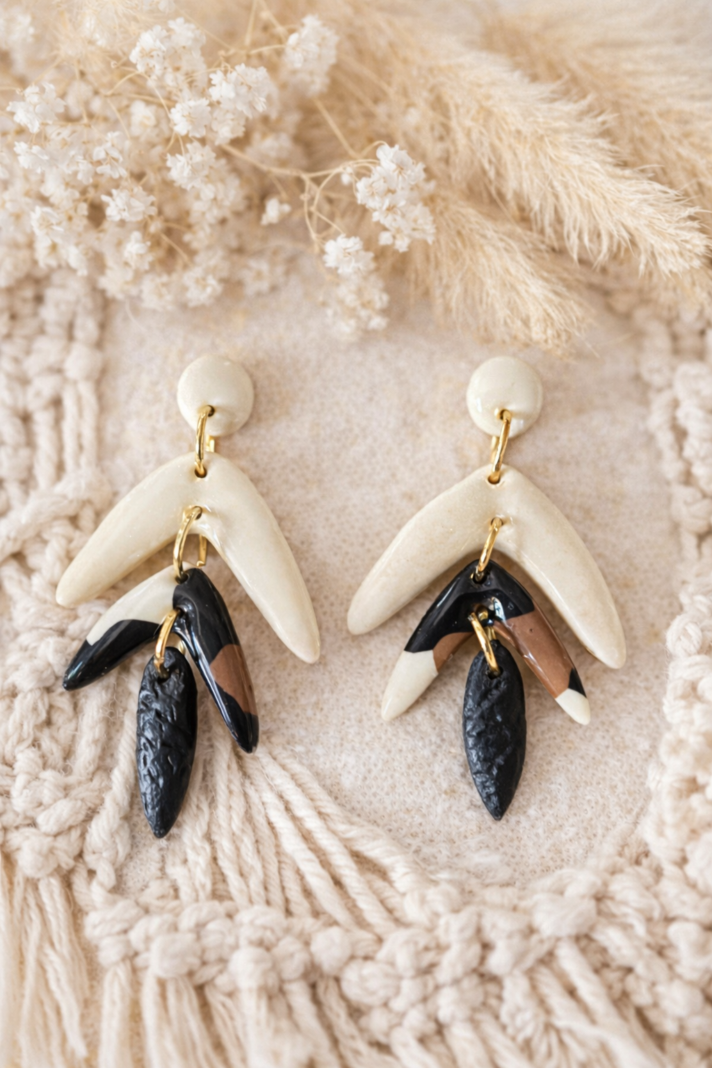 Boucles d’oreilles « Boho » marron/beige