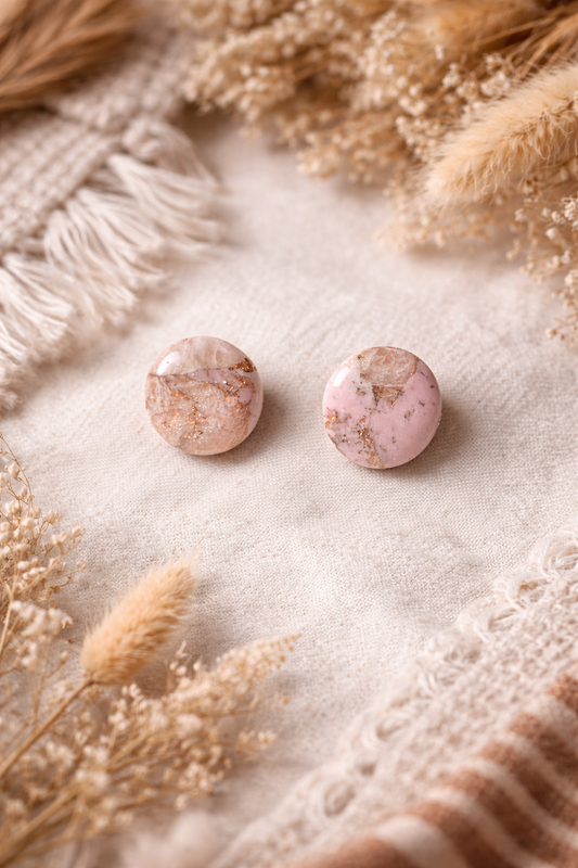 Boucles d’oreilles « Nina », marbré rose/dore