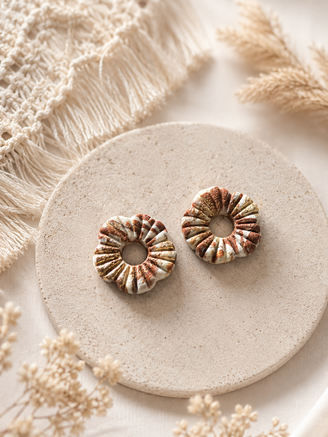 Pampilles « Leila », beige/marron/corail/doré
