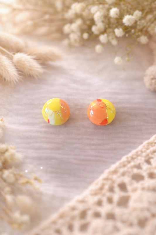 Boucles d’oreilles « Puce » marbré citron/melon/doré