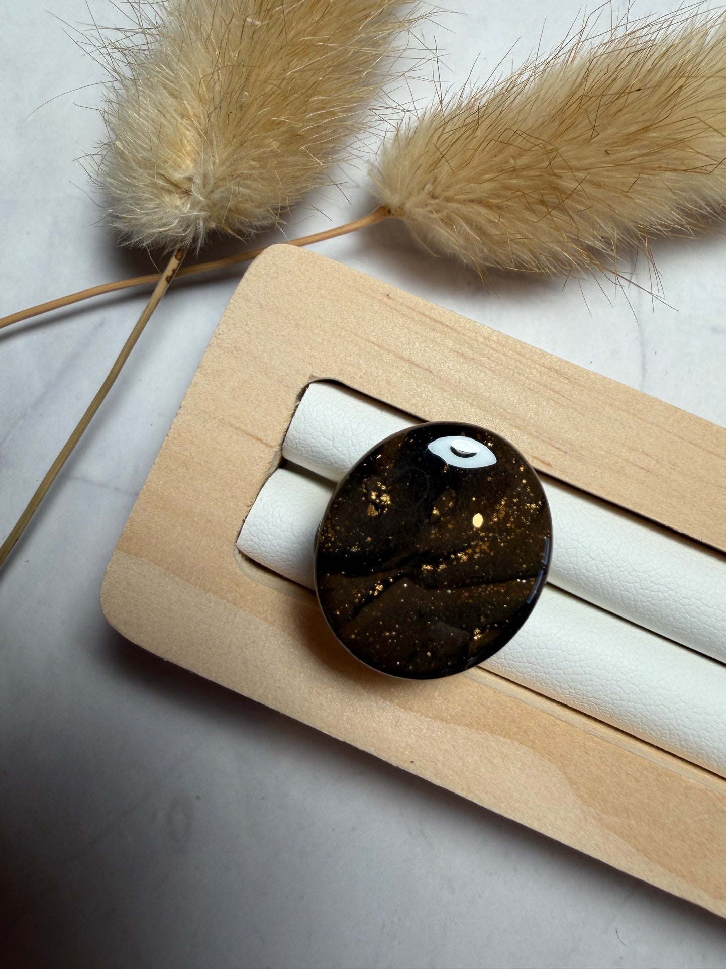 Bague « Ovale » mini, marbré marron/noir/doré