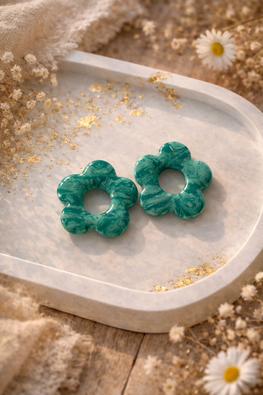 Pampilles "Flora" M, marbré turquoise