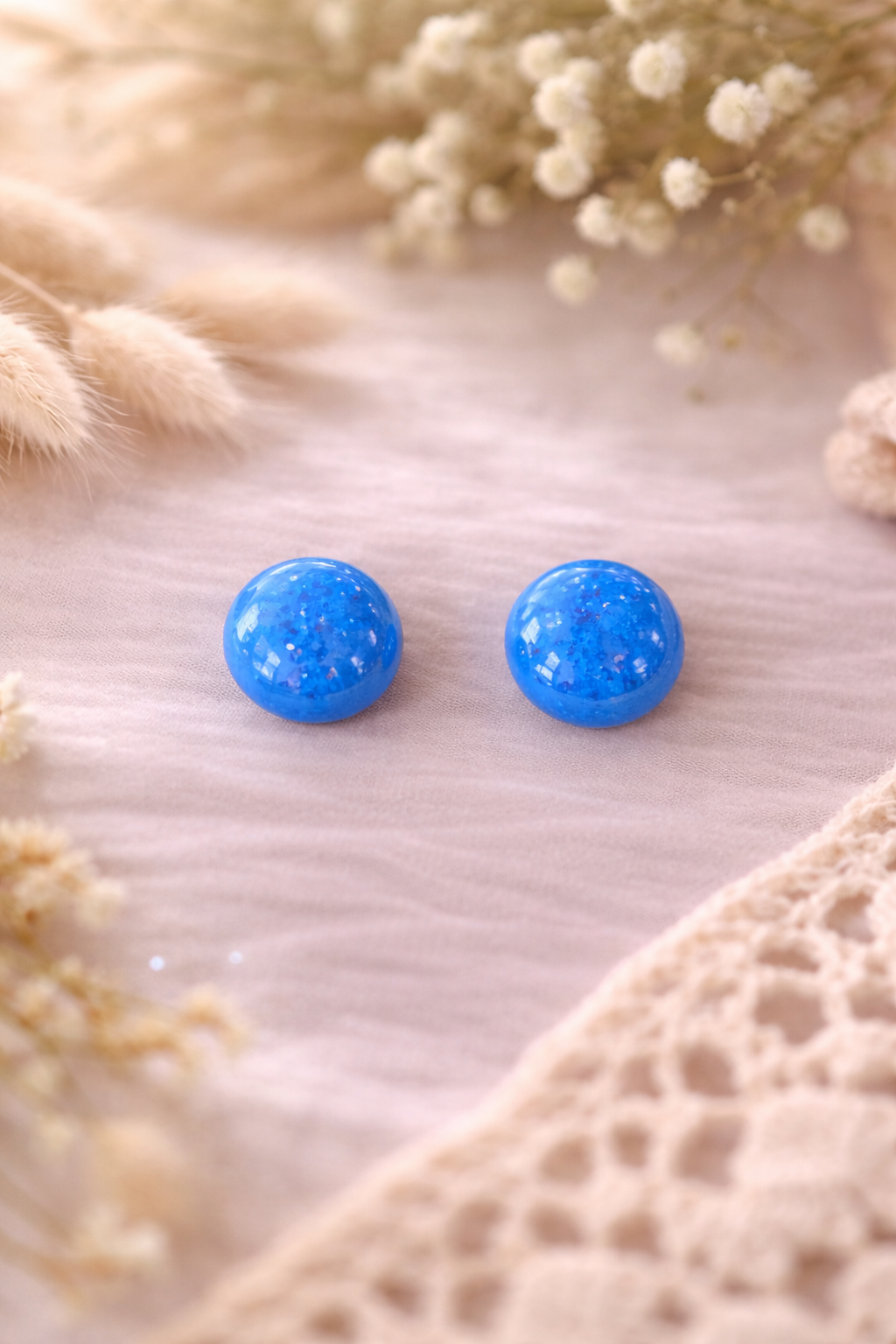 Boucles d’oreilles « Puce » bleu Santorin/argenté
