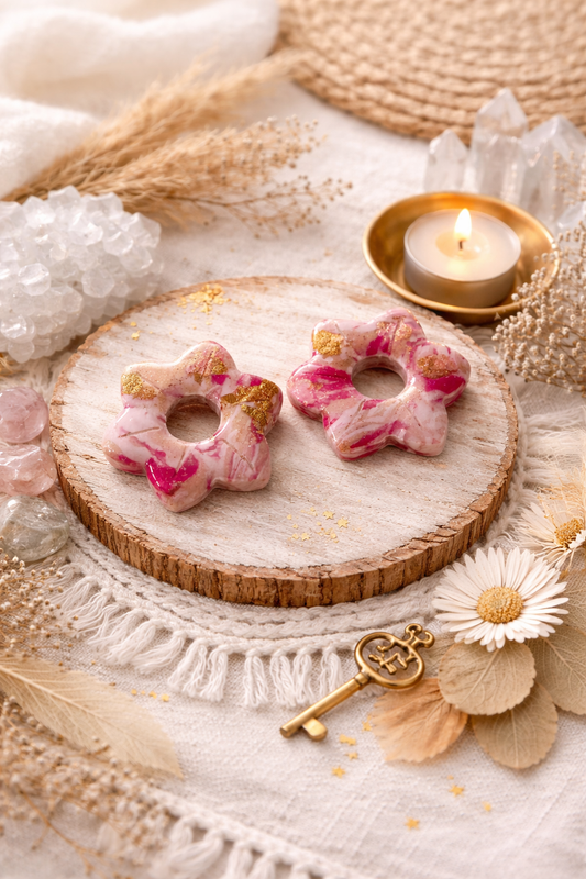 Pampilles "Stella", marbré rose/beige/doré