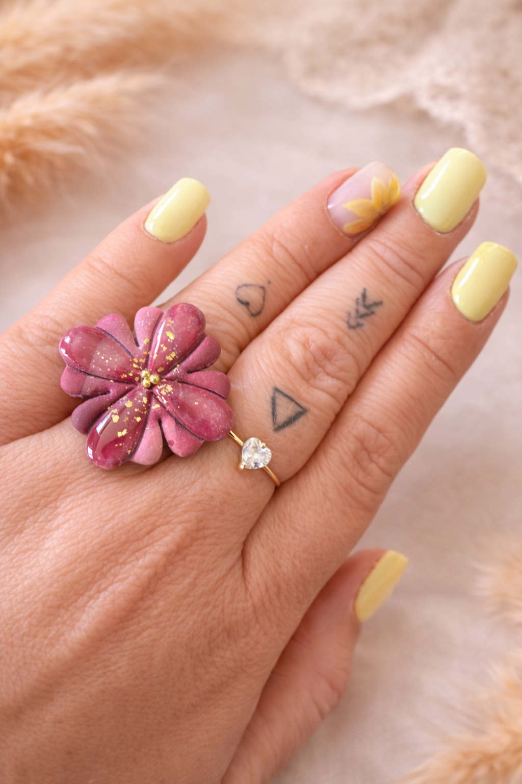 Bague « Tessa » marbré rose/doré
