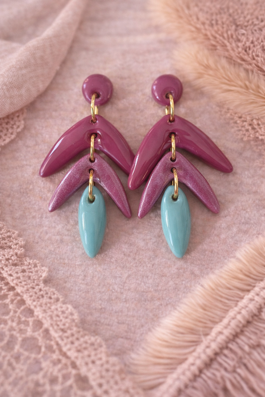 Boucles d’oreilles « Boho » mauve/turquoise