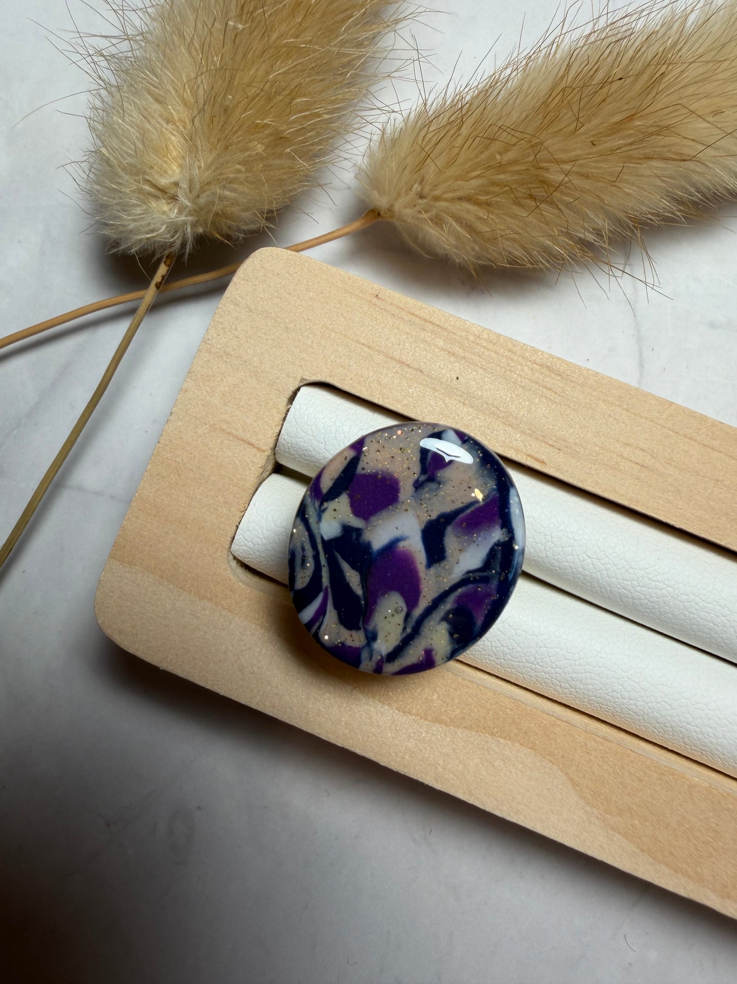 Bague mini « Ovale » marbré violet/beige