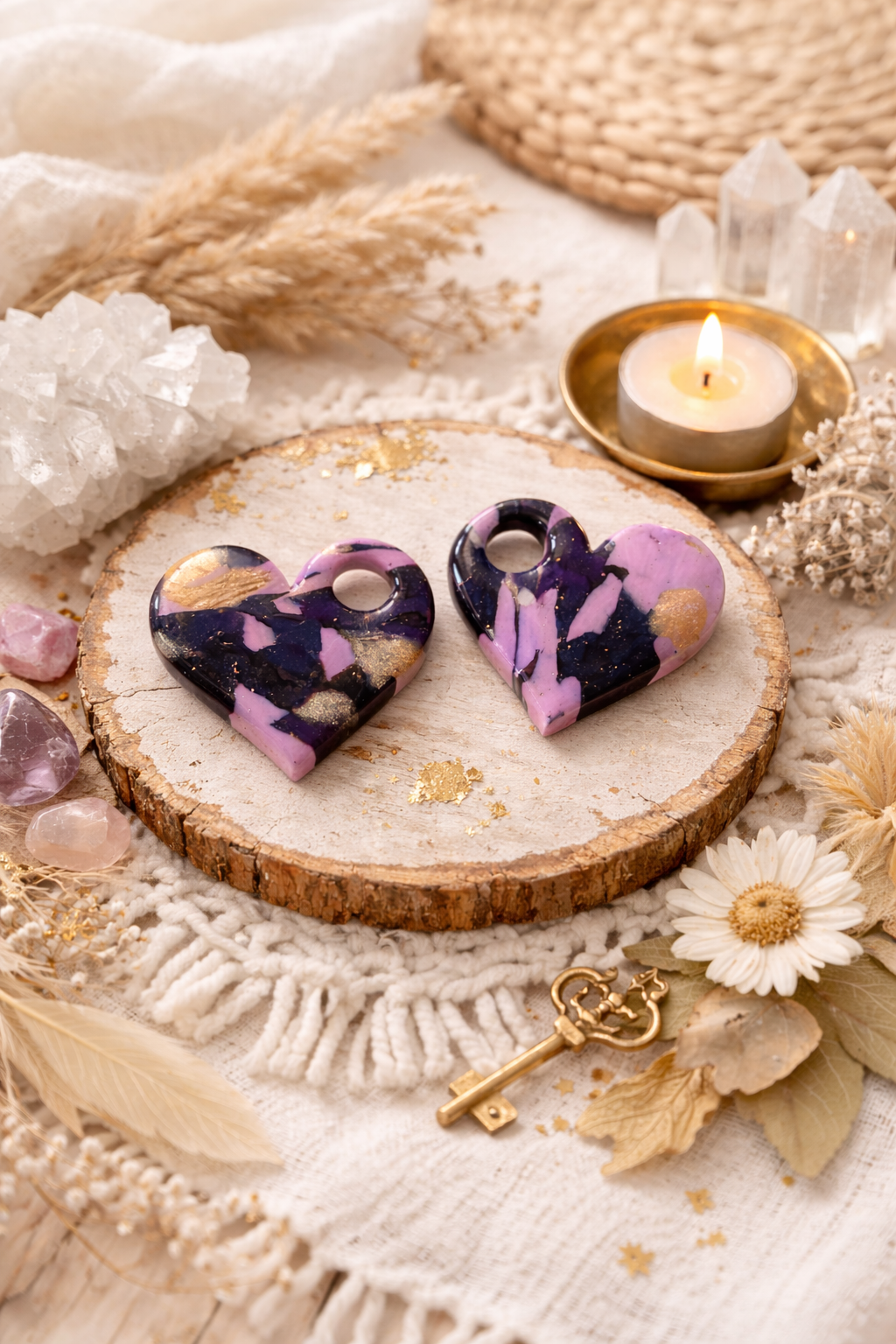 Pampilles "Amara" M, marbré violet/rose/beige pailleté