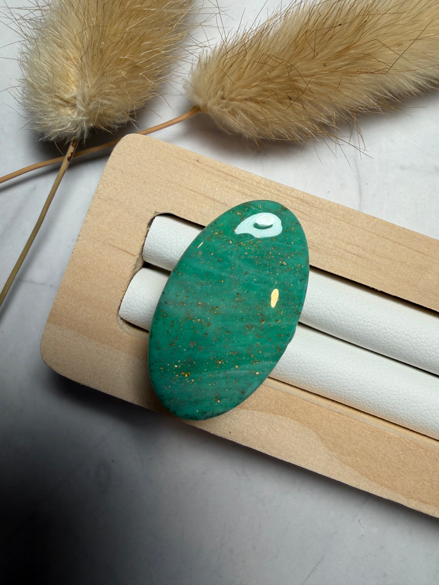 Bague « Ovale » maxi, marbré vert/doré