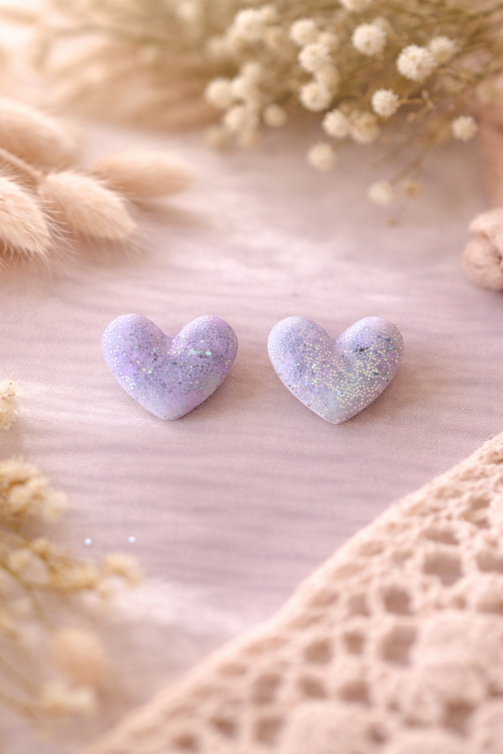 Boucles d’oreilles « Cœur » lilas/argenté