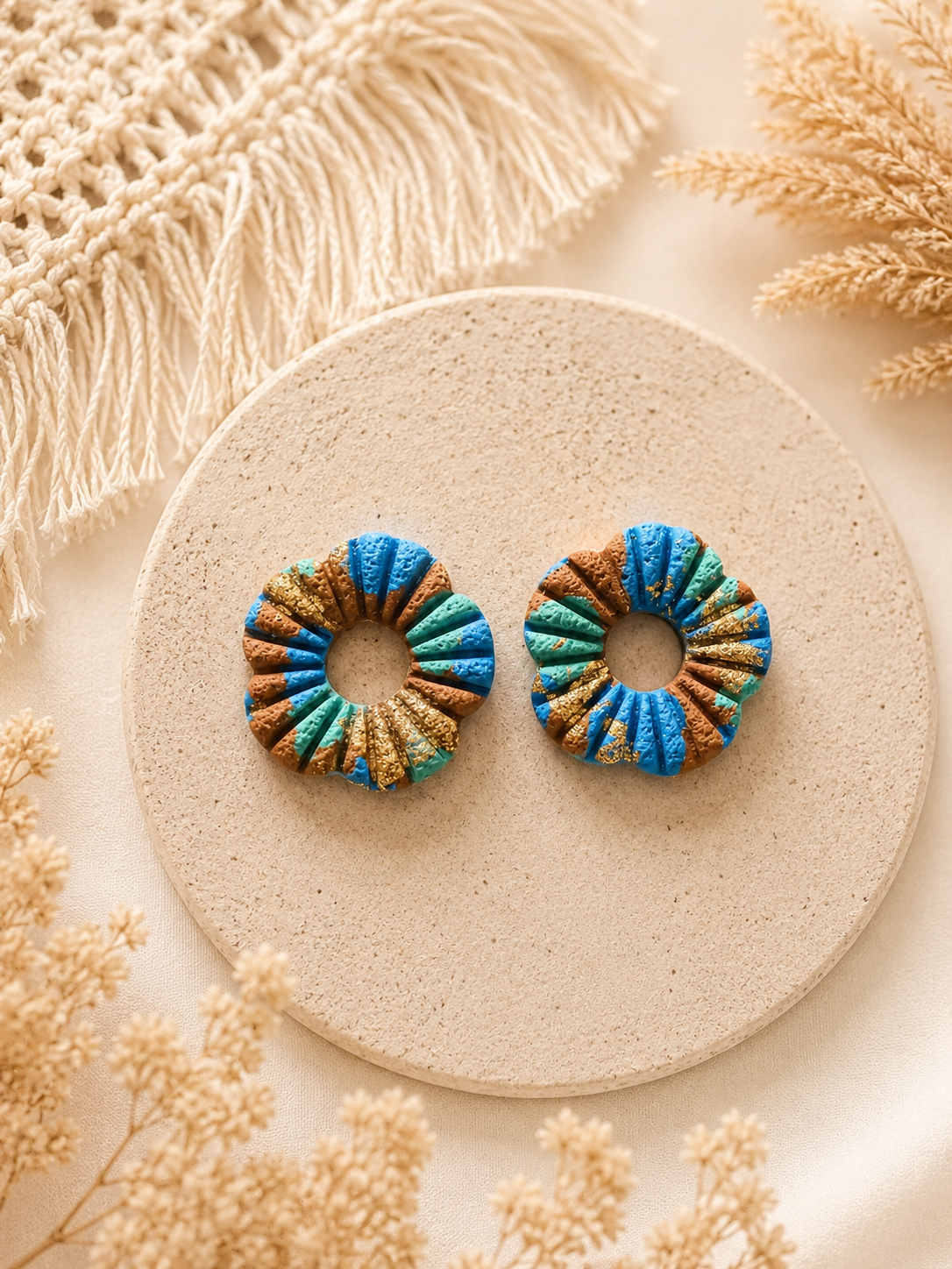 Pampilles « Leila » marron/turquoise/bleu/doré