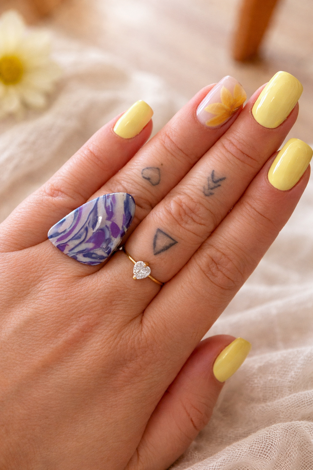 Bague « Galet » marbré violet/beige/doré