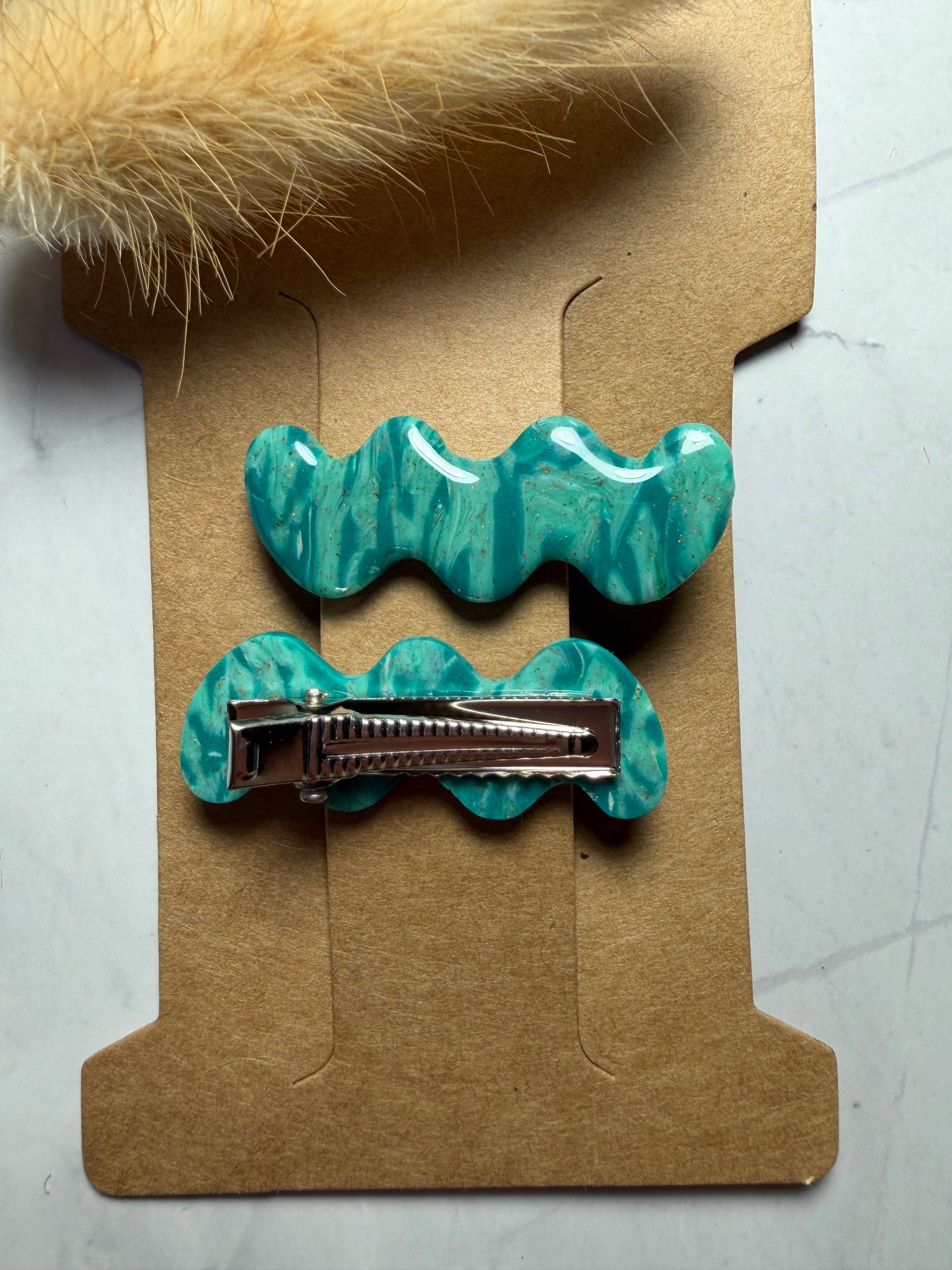 Pince à cheveux « Marbre Turquoise »