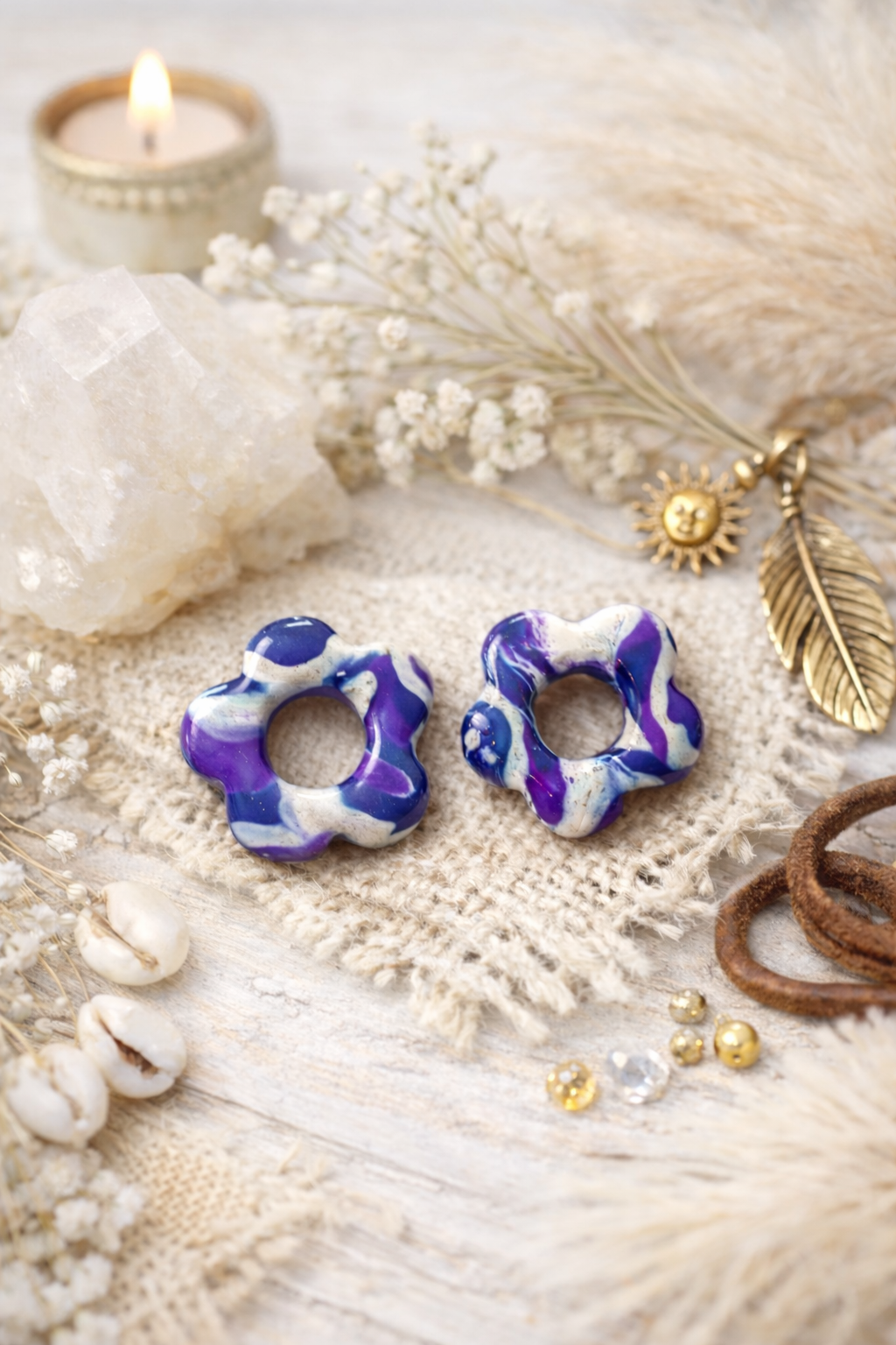 Pampilles "Flora" S, marbré violet/blanc/beige/pailleté