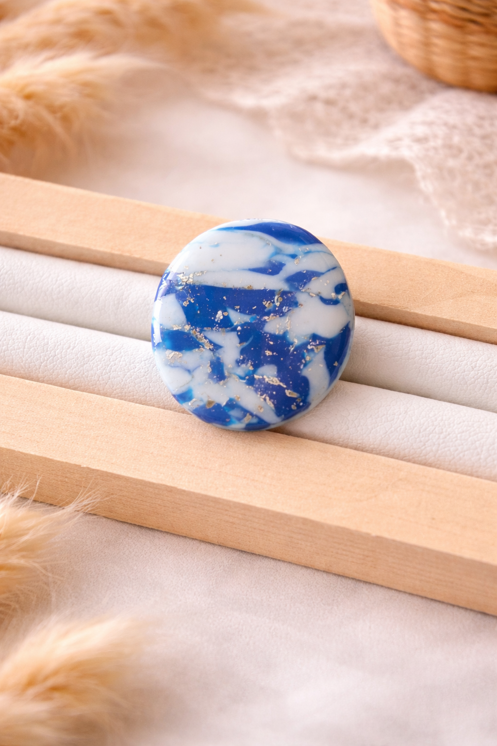 Bague « Ovale » mini, marbré bleu/blanc/argenté