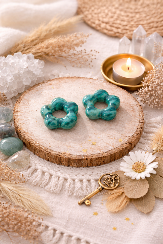 Pampilles "Flora" S, marbré turquoise