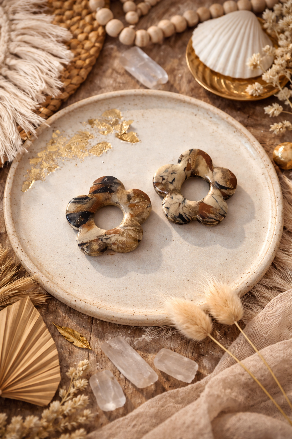 Pampilles "Flora" M, marbré marron/beige/doré