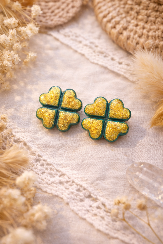 Boucles d’oreilles « Trèfle » doré/vert