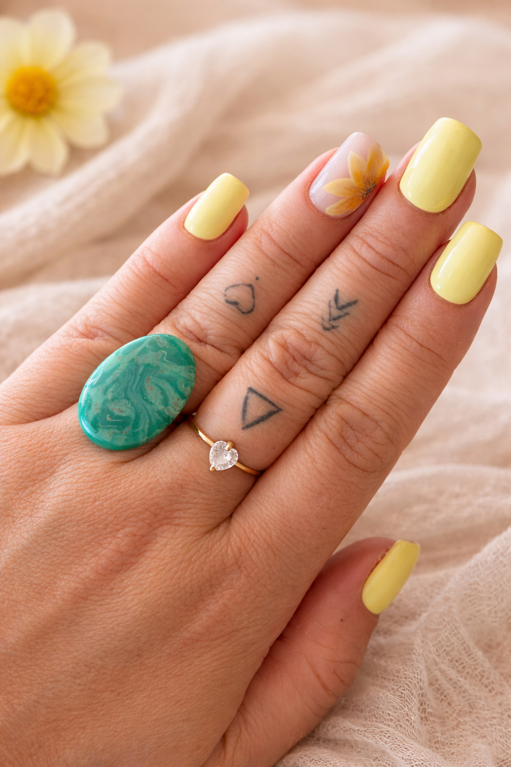Bague « Ovale » mini, marbré turquoise/doré