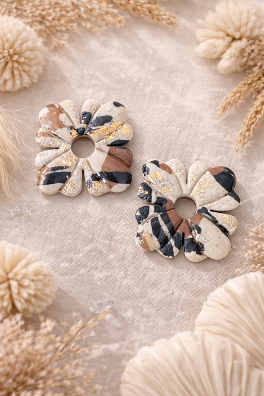 Pampilles « Tessa », marbré beige/marron/noir/doré