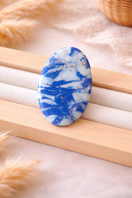Bague « Ovale » maxi, marbré bleu/blanc/argenté