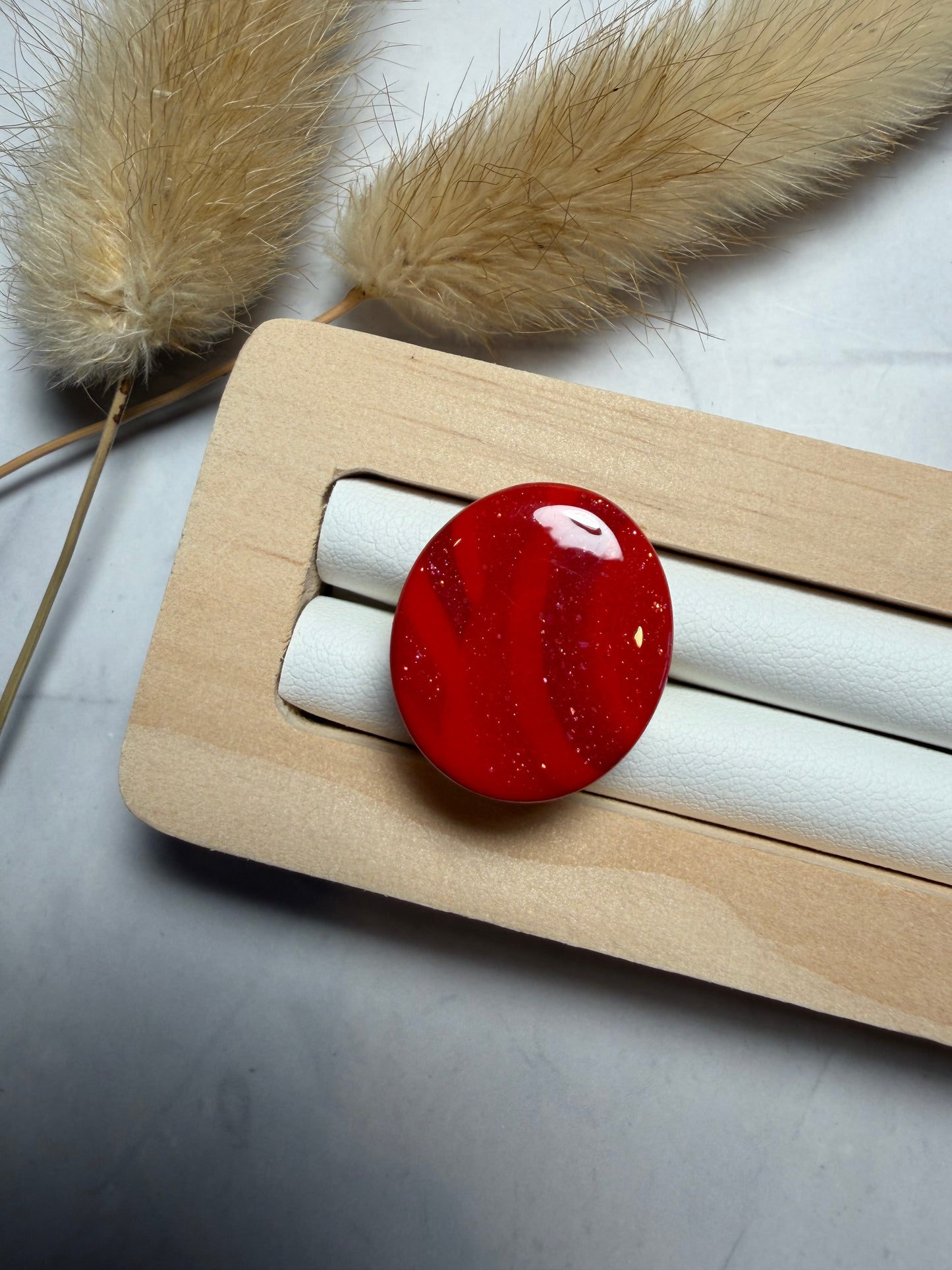 Bague « Ovale » mini, marbré rouge/doré