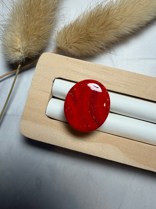 Bague « Ovale » mini, marbré rouge/doré