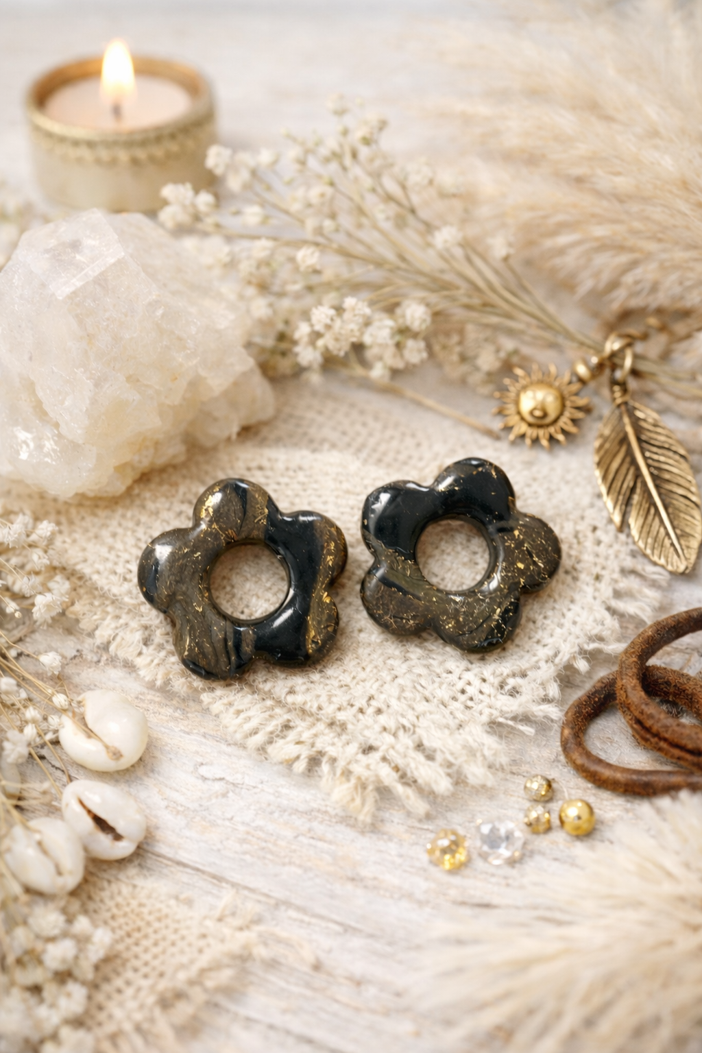 Pampilles "Flora" S, marbré marron/noir/doré