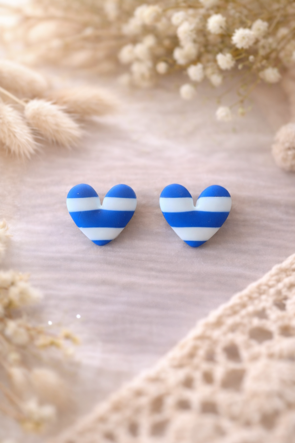 Boucles d’oreilles « Cœur » rayée Santorin