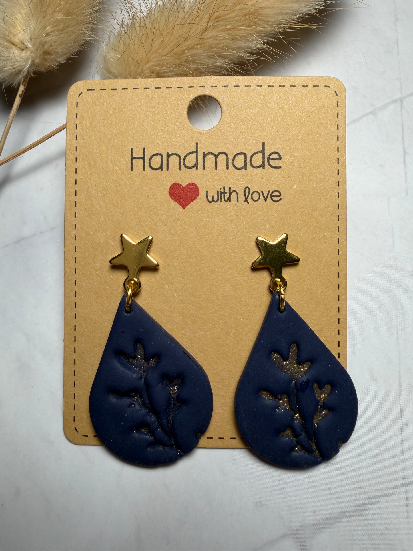 Boucles d’oreilles « Larme » marine/doré