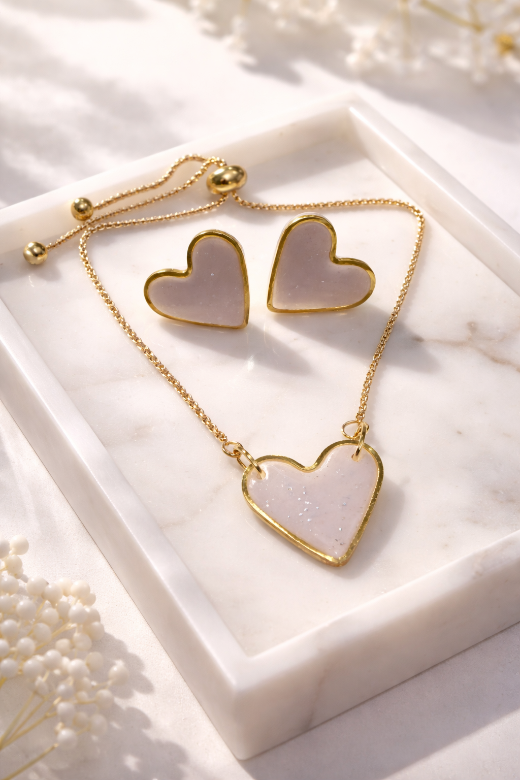 Coffret « Valentine », blanc pailleté/doré