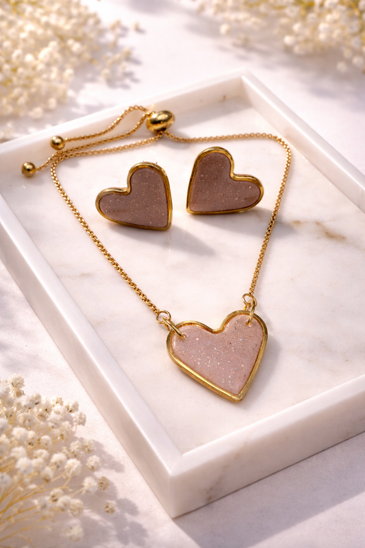 Coffret « Valentine », rose poudré pailleté/doré