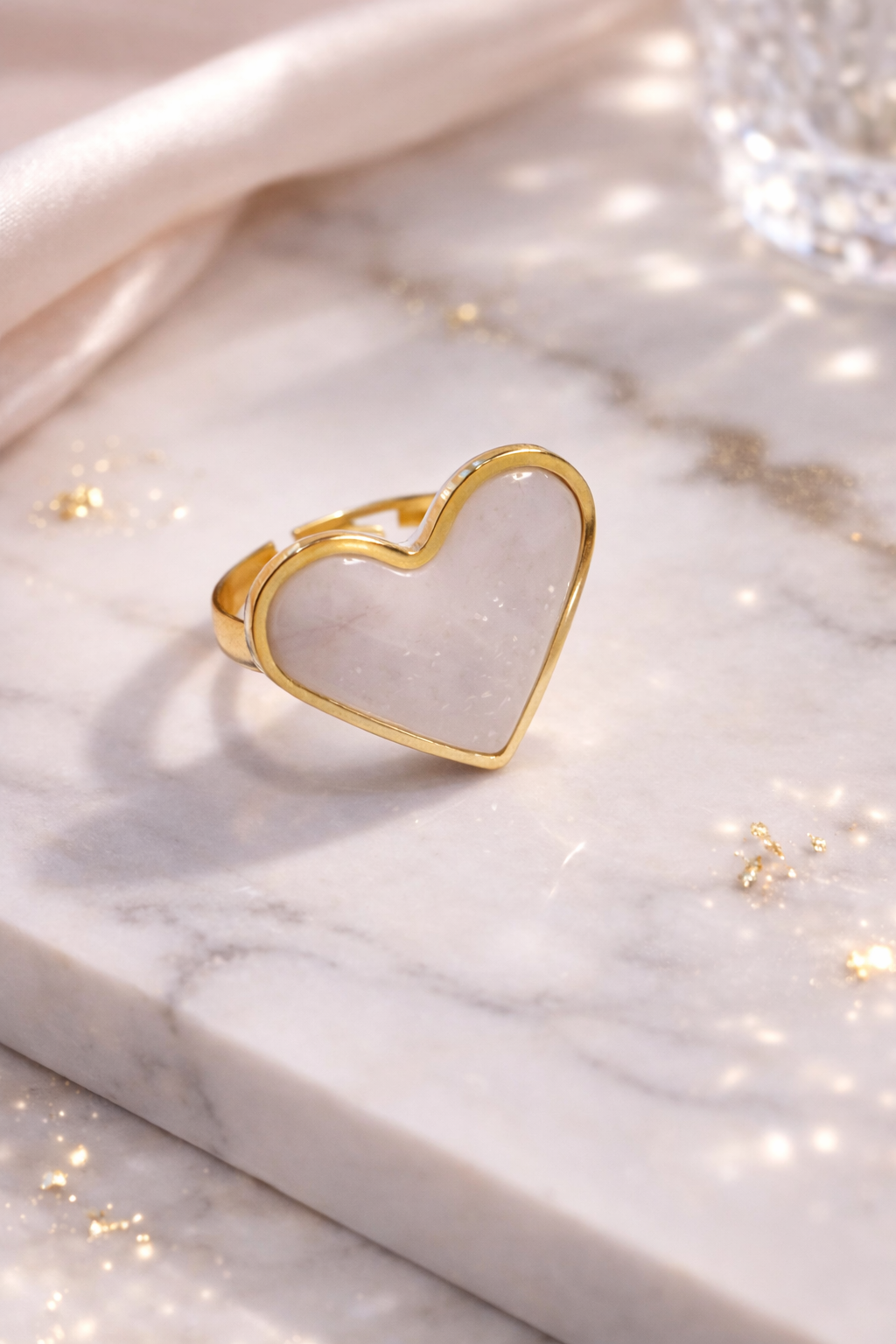 Bague « Valentine », blanc pailleté/doré