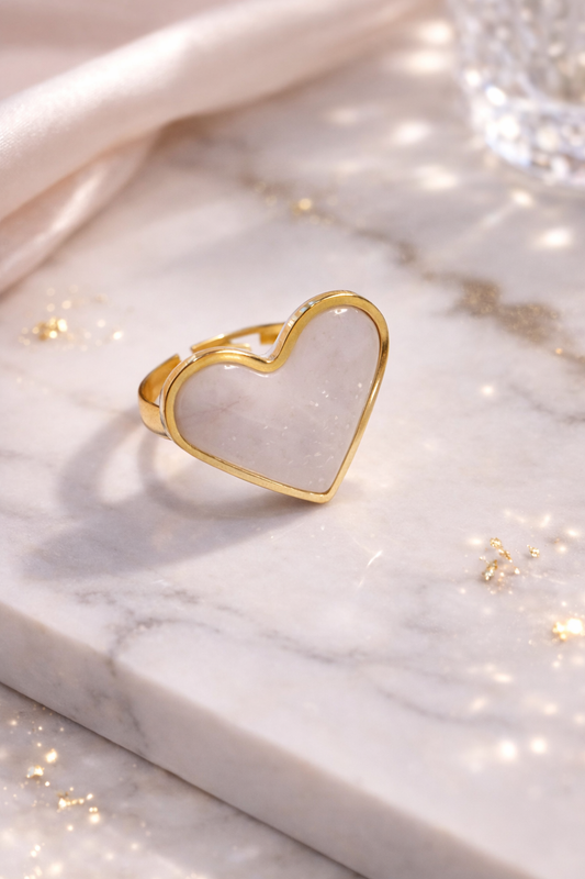 Bague « Valentine », blanc pailleté/doré