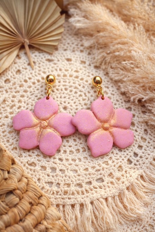 Boucles d’oreilles « Tiaré » rose/doré